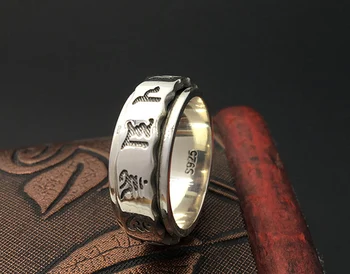 925 sterlingas sidabro Šešis Žodžio Tiesa Žodžius, mantra sidabro 925 papuošalai žiedas vyrams anillo hombre antikvariniai mados mėgėjams piršto žiedai