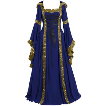 Derliaus Viduramžių Suknelė Kvadratinių Kaklo Nėrinių Sudegintasis Rankovėmis Suknelė Moterims Renesanso Karalienė Cosplay Retro Išgalvotas Ilga Suknelė 5XL