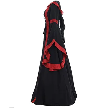 Derliaus Viduramžių Suknelė Kvadratinių Kaklo Nėrinių Sudegintasis Rankovėmis Suknelė Moterims Renesanso Karalienė Cosplay Retro Išgalvotas Ilga Suknelė 5XL