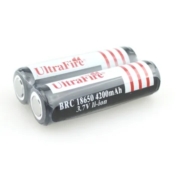 U-F BRC18650 4200mAh 3.7 V, Li-ion Įkraunama Baterija Su Saugomų PCB (1 pora), Plokščia Galva Maitinimo Šaltinis LED Žibintuvėlis