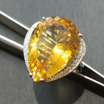 FLZB,Gražus elegantiškas žavinga vandens lašas dizaino žiedas 21ct natūralus akmuo citrinas rašė iš 925 sterlingas sidabro su aukso žiedas moterims