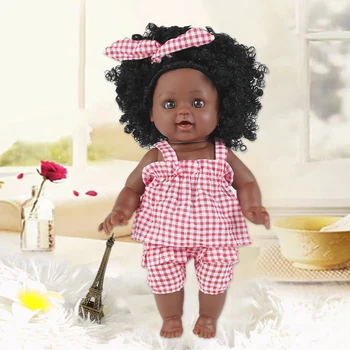 Realus 35CM Vinilo Baby Girl Lėlės Reborn Afrikos Atgimsta Lėlės Juodosios Afrikos Juoda Kūdikių Mielas, Garbanotas Juodas Vinilas vaikų Žaislų Dovana