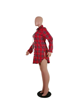 Moterų Pledas Spliced Seksualus Tiesiai Shirt Dress Lady Tvarstis Naktinis Klubas Šalies Seksualus Baggy Plius Dydžio Mini Suknelė 2021 Metų Pavasarį, Vasarą