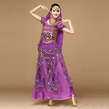 6 spalvų availablIndian kostiumas Moterims Dancewear Sari Pilvo Šokio Kostiumų Rinkinys 8 vnt Bolivudas, Indijos Šokių Kostiumai Sijonas Komplektai
