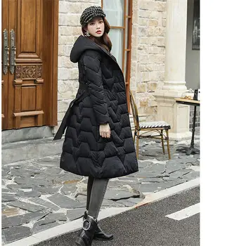 Hzirip 2019 Moterų Medvilnės Žiemos Kietas Paltai Moterims Storio Aukštos Kokybės Outwear Juosmens-Reguliuojamas Nėriniai Plius-Line Ilgi Paltai