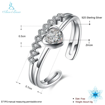 Ann Ir Sniegas Sužadėtuvių Žiedai Moterims 925 Sterlingas Sidabro Žiedas Romantiška Klasika Širdies Kubinis Cirkonis Akmuo Fine Jewelry