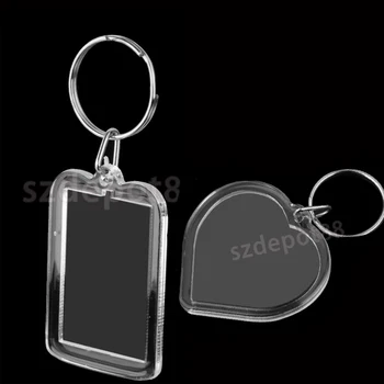 10vnt Tuščią Įdėti Nuotraukų Key Chain Naujovė Skaidriu Rėmelio Split Ring Keychain 5x5cm širdies formos Raktas priedų