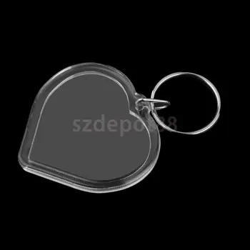 10vnt Tuščią Įdėti Nuotraukų Key Chain Naujovė Skaidriu Rėmelio Split Ring Keychain 5x5cm širdies formos Raktas priedų