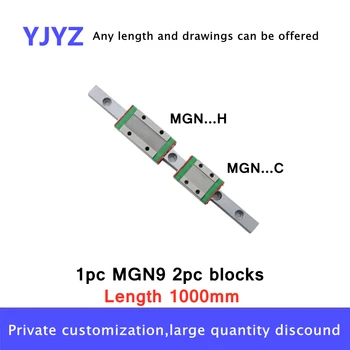 1PCS MGN9 linijiniai vadovai 1000mm + 2vnt MGN9C ar MGN9H slankmačiai CNC dalių 3D spausdintuvai