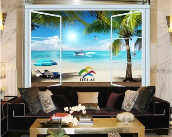 CT 0124 Kokoso medžių, gražus jūros tapetai, TV foną tapetai, freskos mėgautis gamtos peizažai ryškių tapetų