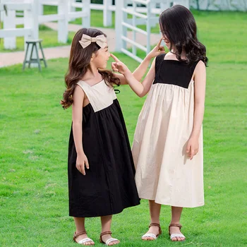 2020 Metų Vasaros Kratinys Be Rankovių Paauglių Vaikų, Medvilnė, Suknelės Mergaičių Baby Princess Dress Vaikams Ilgą Atostogų Suknelės
