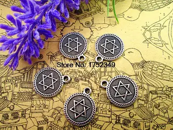 60pcs--Dovydo Žvaigždę, talismanai, Senoviniai Tibeto sidabro 6 pažymėjo žvaigždutė hexagram žavesio pakabučiai 18x15mm