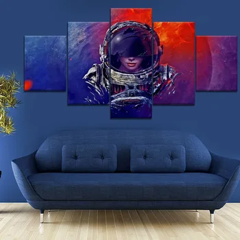 5 Gabalas Astronautai Mergina Planetoje Kosminę Erdvę, Cuadros Decoracion Paveikslai ant Drobės, Sienos Menas Namų Dekoracijos, Sienų Dekoras