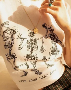 Sunfiz YF Gyvenimo Savo Geriausiais Gyvenimo Skeletas Marškinėliai Juokinga Atspausdinta Tee Viršūnes Moterų trumpomis Rankovėmis O-Kaklo Mados Viršūnes Tee