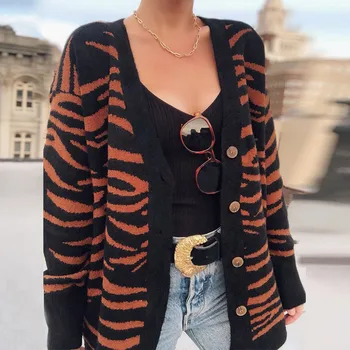Rudenį, Žiemą Moterys, susagstomi megztiniai Megztinis Leopard Negabaritinių V-kaklo Mygtuką, susagstomi megztiniai Mergaitėms Outwear Prašmatnus Viršūnes Suete Mujer Poncho #813
