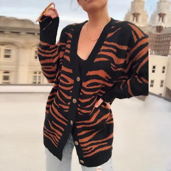 Rudenį, Žiemą Moterys, susagstomi megztiniai Megztinis Leopard Negabaritinių V-kaklo Mygtuką, susagstomi megztiniai Mergaitėms Outwear Prašmatnus Viršūnes Suete Mujer Poncho #813