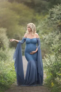 Nėriniai nėščiųjų fotografijos rekvizitai suknelių nėščioms moterims, drabužiai nėščioms moterims suknelė foto nėštumo suknelė