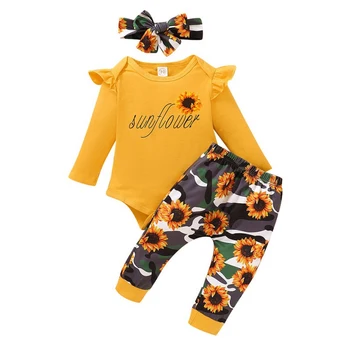 Nauja Vaikiška Baby Girl Drabužiai Kūdikiams, Baby Girl Rinkiniai Laišką Romper+Gėlių Kelnės+Lankelis Naujagimiui Mergina Outfits7