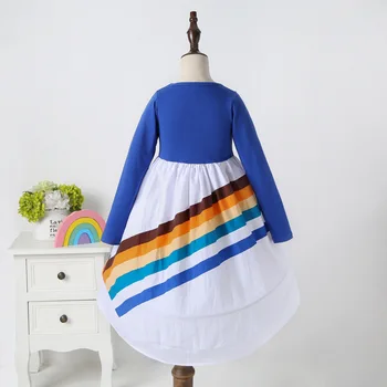Mergaičių pastelinių drabužius 2020 m. rudens ir žiemos naujų mergaičių vaivorykštė spausdinti ilgomis rankovėmis suknelė vaikai princesė dress 1-6 metų