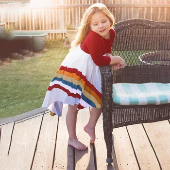 Mergaičių pastelinių drabužius 2020 m. rudens ir žiemos naujų mergaičių vaivorykštė spausdinti ilgomis rankovėmis suknelė vaikai princesė dress 1-6 metų