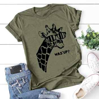 2020 metų Vasaros Plius Dydis T Marškinėliai Moterims Žirafa Spausdinimo Tees Viršūnes Moterų Laisvi, O Kaklo Marškinėlius Kasdienių Drabužių Žirafa Vadovas