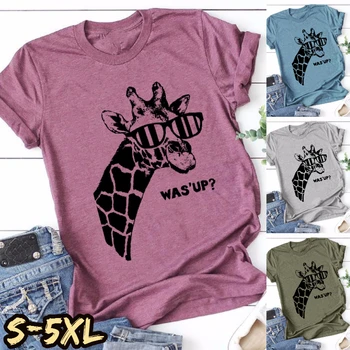2020 metų Vasaros Plius Dydis T Marškinėliai Moterims Žirafa Spausdinimo Tees Viršūnes Moterų Laisvi, O Kaklo Marškinėlius Kasdienių Drabužių Žirafa Vadovas