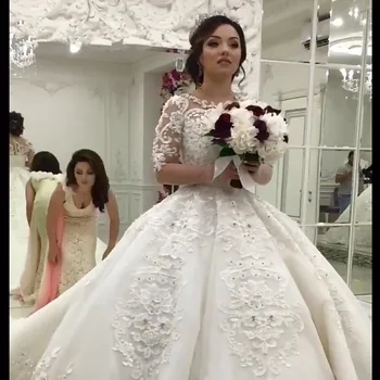 Naujas Mados Kamuolys Suknelė Vestuvių Dresess 2019 vestido noiva sereia Appliques Tiulio Vestuvių Suknelė Vien ilgomis Rankovėmis