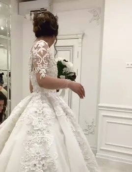 Naujas Mados Kamuolys Suknelė Vestuvių Dresess 2019 vestido noiva sereia Appliques Tiulio Vestuvių Suknelė Vien ilgomis Rankovėmis
