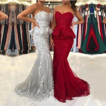 Juoda/Raudona Undinėlės Vakaro Suknelės 2020 M. Moteris Oficialią Šalies Chalatas De Soiree Rankovių Nėrinių Aplikacijos Elegantiškas Vestido Ilgai Prom Dress