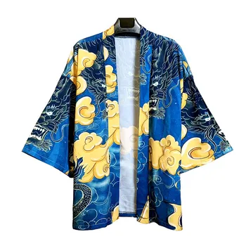 Naujovė Derliaus Japonų Kimono Japonų Cardigan Kinų Stiliaus 3D Spausdinimo Dragon Kimono Yukata Haori Skraiste Streetwear Už Unisex