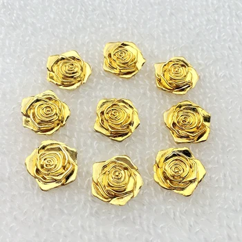 400pcs/daug kaip 14mm Golden Rose Gėlių 3D Plastiko Flatback Mygtukai Dekoravimo, Siuvimo Reikmenys-S661*10