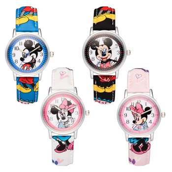 Disney Vaikams Žiūrėti Originali Ženklo Moterys Laikrodžių Mados Kvarciniai Laikrodžiai Berniukai Grils Mickey Mouse Dovana Odinis laikrodis
