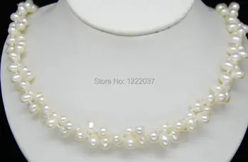 NAUJAS Dvigubas Kryptis AAA+6-7mm Natūralus Baltas perlas karoliai 18