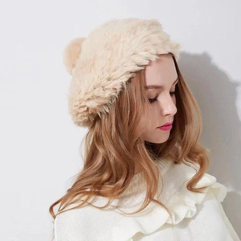 MingJieBiHuo Rudens žiemos korėjos versija banga triušis megzti beretė Naujas mados vientisos spalvos, mielas skrybėlę