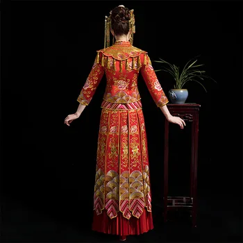 Rudenį, Žiemą Siuvinėjimo Oficialių Pokylių Lady Vestuvių Suknelė Tiktų Satino Derliaus Cheongsam Klasikinio Stiliaus китайское платье