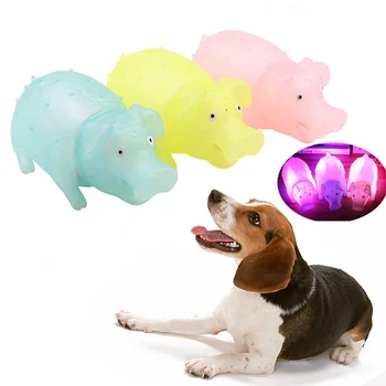 Šunelis Juokinga Girgždėti Žaislai PVC LED Šviesos Pigy Žaislas Šuniukas Šunų Dantų Valymo Patvarus Molinis Interaktyvios LED Žaislai Spalva Atsitiktinis