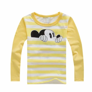 Disney Medvilnės Marškinėliai ilgomis Rankovėmis Pavasario/Rudens Mickey Mouse Animacinių filmų T marškinėliai Berniukams, Mergaitėms Atsitiktinis Tees Vaikų Drabužiai