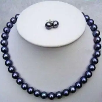 Fine jewelry GRAŽUS AAAsouth jūros black pearl karoliai 18 cm + auskarai