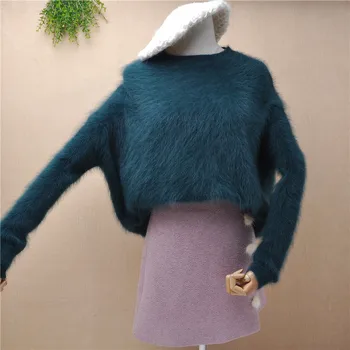 Length60cm korėjos stiliaus moteriška moteris trumpą stiliaus mink kašmyras o-kaklo megztinis angoros triušio kailinius žiemą megztinis megztinis traukti viršūnės