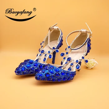 BaoYaFang Naujų Vestuvių batai su atitikimo maišelį nustatyti Royal Blue crystal Nuotaka Payty Suknelė, bateliai ir Širdies Rankinėje moterų batai