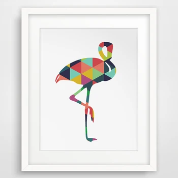 Šiuolaikinės Flamingo Geometrinis Trikampiai Drobės Tapybos Menas Gyvūnai Plakatas Šiaurės Apdaila Sienos Nuotraukos, Vaikų Kambariai Frameles
