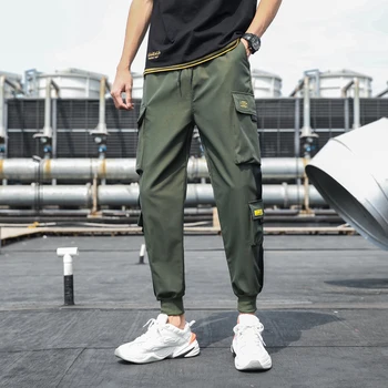 Vyrų Pusėje Kišenės Krovinių Haremo Kelnės 2021 Juostelės Juodos Hip-Hop Atsitiktinis Vyras Poilsiu Kelnės Mados Atsitiktinis Streetwear Kelnės