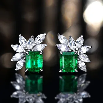 Mados žalia krištolas, smaragdas brangakmenių, deimantų stud auskarai moterims, baltojo aukso, sidabro spalvų papuošalai bijoux princesė dovanos