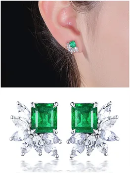 Mados žalia krištolas, smaragdas brangakmenių, deimantų stud auskarai moterims, baltojo aukso, sidabro spalvų papuošalai bijoux princesė dovanos