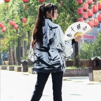 Laisvas Japonijos Naujovė Spausdinti Varna Megztinis Kimono Yukata Skraiste Haori Obithin Saulės Kailis Vyrai Moterys Vasarą Azijos Drabužių Viršūnės