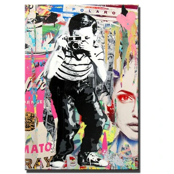 Berniukas fotografuoti Gatvės Menas Drobė Paveikslų, Pop Grafiti meno Drobė Spausdina Sienos Nuotraukos, Vaikų Kambario Cuadros Sienų Apdaila
