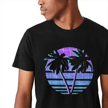 Grynos Medvilnės Vaporwave Palmių T-shirt Vyro Užsakymą Aukštos Kokybės Klasikinis Turas Kaklo Tee Viršų