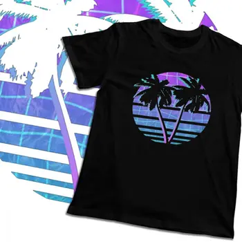 Grynos Medvilnės Vaporwave Palmių T-shirt Vyro Užsakymą Aukštos Kokybės Klasikinis Turas Kaklo Tee Viršų