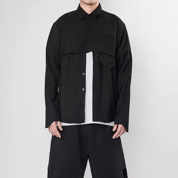 Custom big kodas S-5XL 2019 Naujų vyriškų drabužių mados DJ Plaukų Stilistas ilgomis rankovėmis kvadratinių kaklo Kintamos Geometrijos Spliced Marškinėliai