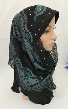 (12 vnt/lot), naujo dizaino mados nėriniai dvi peices musulmonišką hidžabą šalikas (vidinis galite dėvėti hijab atskirą) vestuvių hijab ML0670